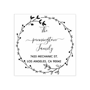 Rustic Circle Flowers Handwritten Return Address Rubber Stamp