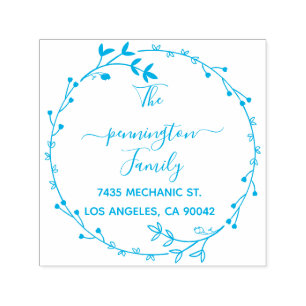 Rustic Circle Flowers Handwritten Return Address Self-inking Stamp