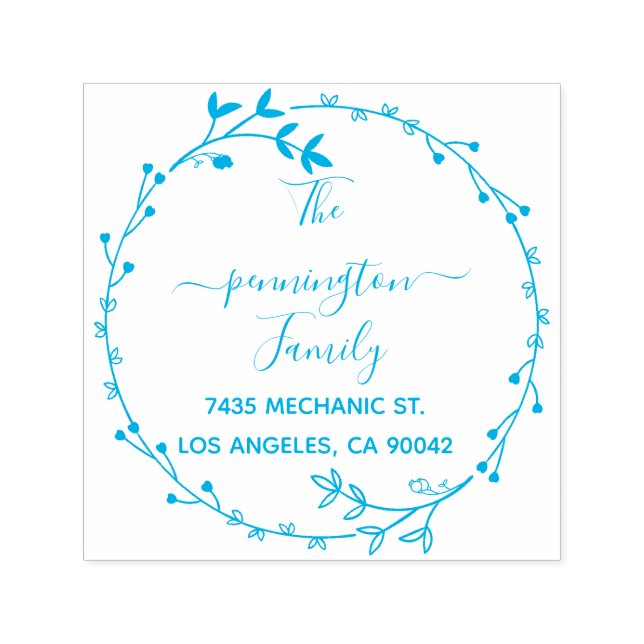 Rustic Circle Flowers Handwritten Return Address Self-inking Stamp (Design)