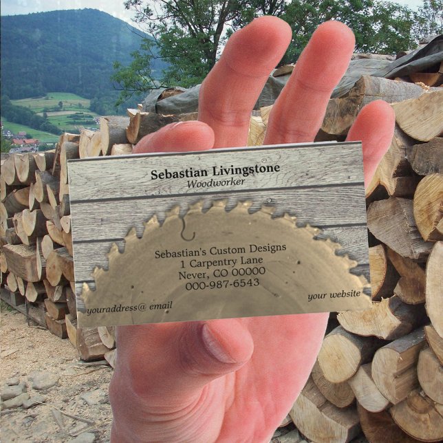 Rustic Circular Saw Carpentry Professional Business Card (Creator Uploaded)
