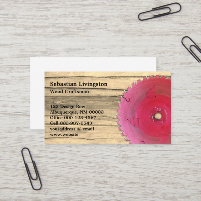 Rustic Circular Saw Woodworking Occupation Business Card (Front/Back In Situ)