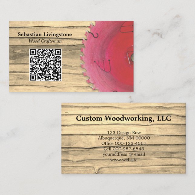 Rustic Circular Saw Woodworking Profession QR Code Business Card (Front/Back)