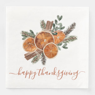 Rustic Citrus And Pine Happy Thanksgiving Napkin
