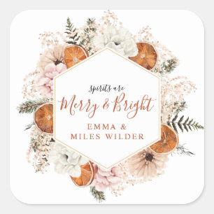 Rustic Citrus Botanical Holiday Party Square Sticker