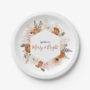 Rustic Citrus Floral Fall Winter Holiday Party Paper Plate