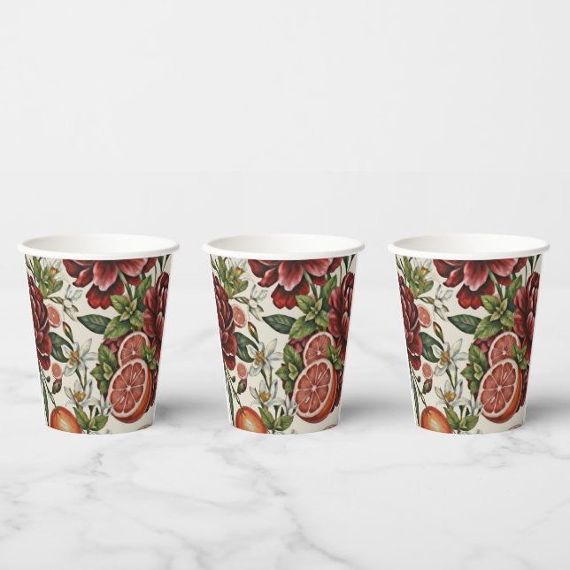 Rustic Citrus Floral summer  Bridal Shower Paper Cups (Multi)