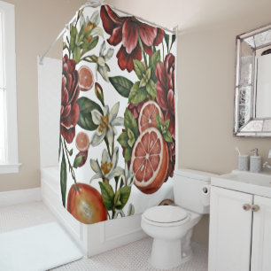 Rustic Citrus Floral summer Shower Curtain