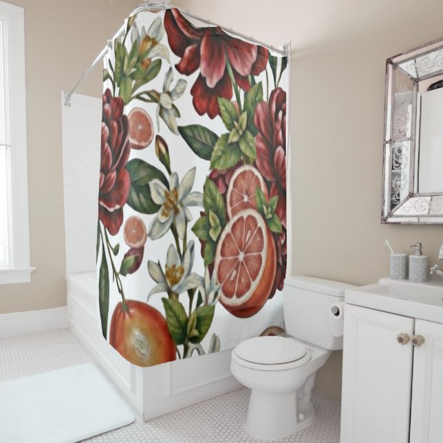 Rustic Citrus Floral summer Shower Curtain (In Situ)