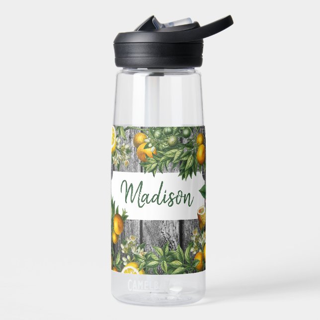 Rustic Citrus Garden Monogram Water Bottle (Left)