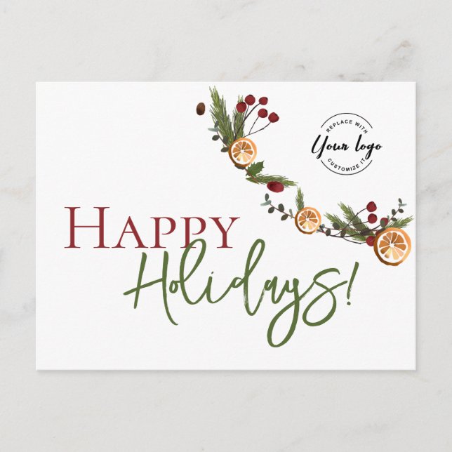Rustic Citrus Garland Business Holiday with logo (Front)