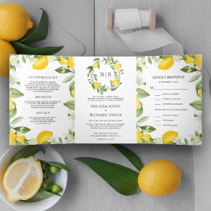 Rustic Citrus Lemon Orchard All in One Wedding Tri-Fold Invitation