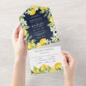 Rustic Citrus Lemon Orchard Navy Blue Wedding All In One Invitation ...