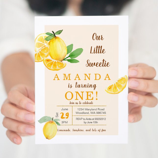 Rustic Citrus little sweetie Lemon 1st Birthday Invitation (Creator Uploaded)