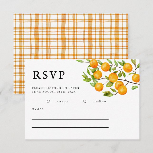 Rustic Citrus Orange Summer Wedding RSVP Card (Front/Back)