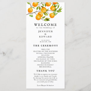 Rustic Citrus Oranges Wedding Ceremony Program Programme