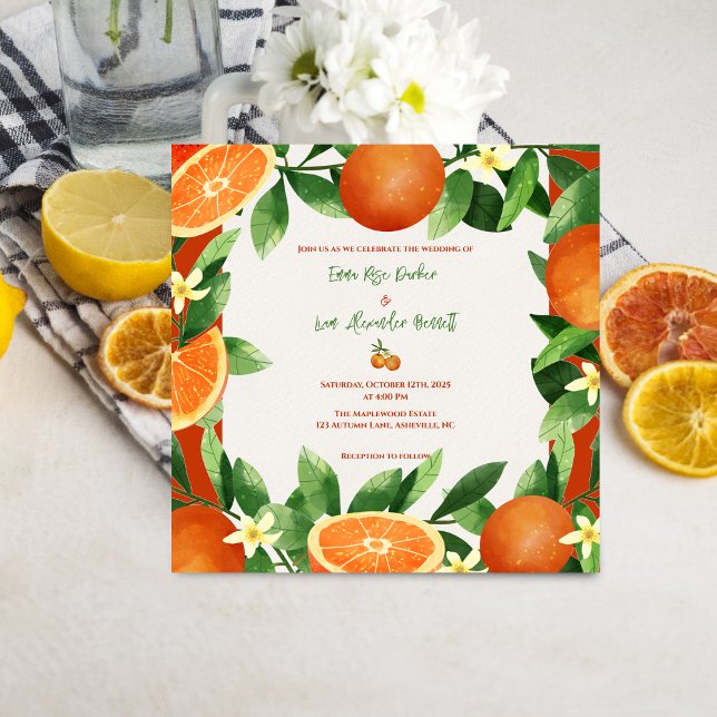 Rustic Citrus Orchard Magnetic Wedding Invitation (Rustic Citrus Orchard Magnetic Wedding Invitation)