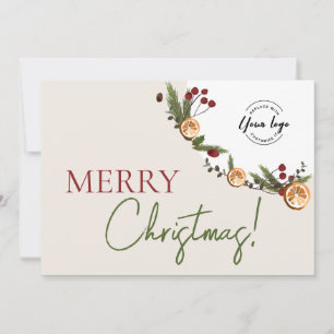 Rustic Citrus Pine business Beige Merry Christmas Holiday Card