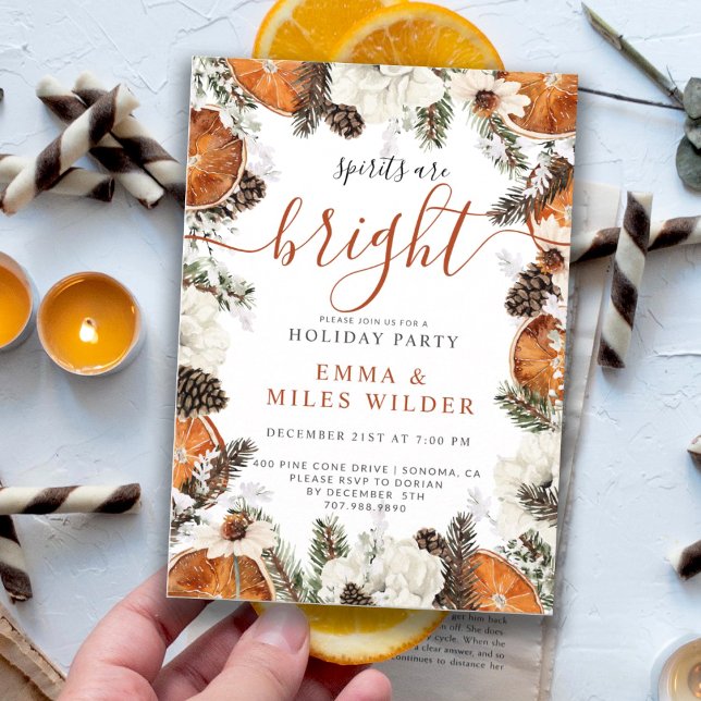 Rustic Citrus Spirits Are Bright Holiday Party Invitation (Creator Uploaded)
