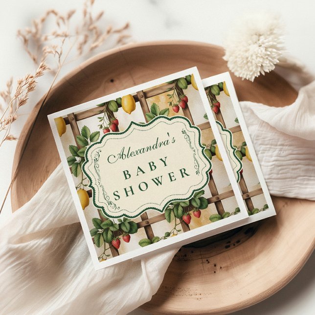 Rustic Citrus Strawberry Baby Shower Napkin (Creator Uploaded)