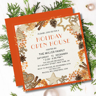 Rustic Citrus Watercolor Holiday Open House Invitation