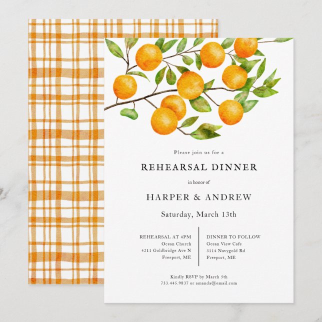 Rustic Citrus Wedding Rehearsal Dinner Invitation (Front/Back)