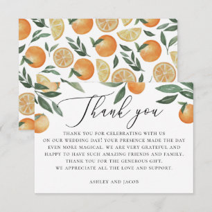 Rustic Citrus Wedding Watercolor Orange Script Thank You Card