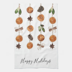 Rustic Citrus Winter Holiday Christmas Party  Tea Towel