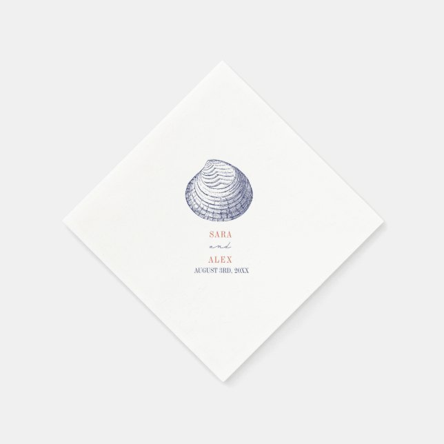 Rustic Clamshell Red & Blue Beach Wedding Napkin (Corner)