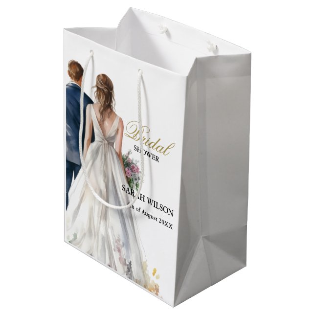 Rustic Classic Boho Floral Bridal Shower Medium Gift Bag (Back Angled)