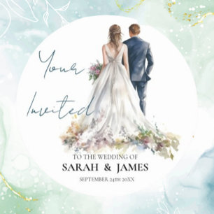 Rustic Classic Boho Floral  Wedding Round Sticker