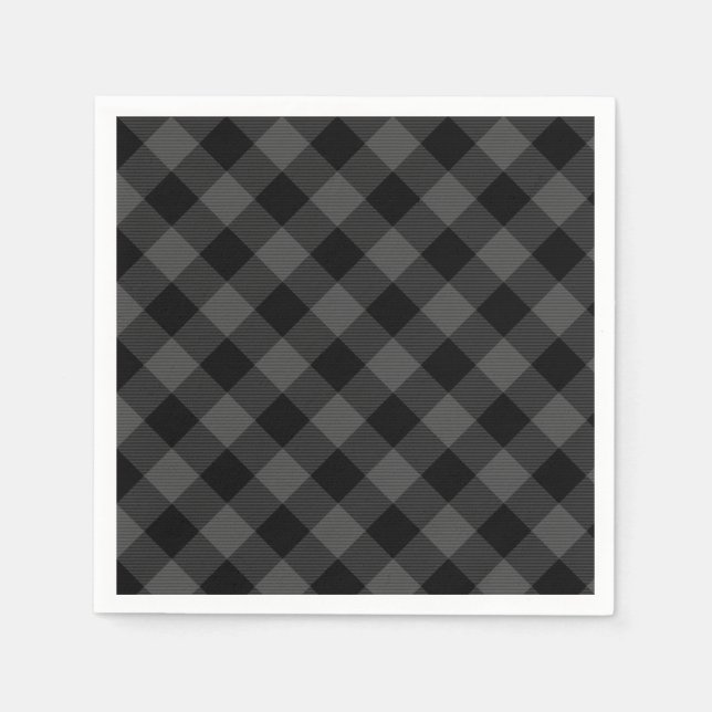 Rustic classic grey and black plaid napkin (Front)