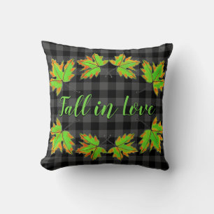 Rustic classic grey plaid maple leaves cushion
