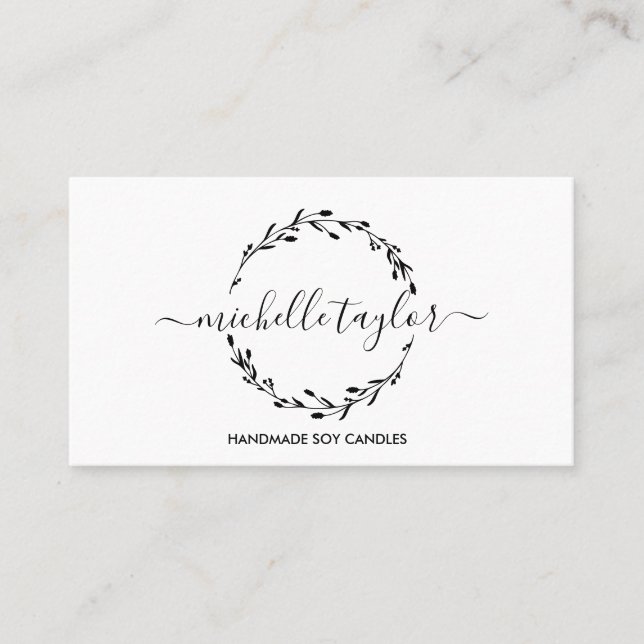 Rustic Classic Lavender Wreath Logo Business Card (Front)