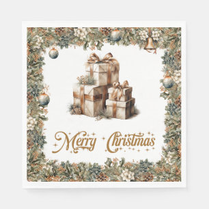 Rustic classic sage green and Christmas presents Napkin