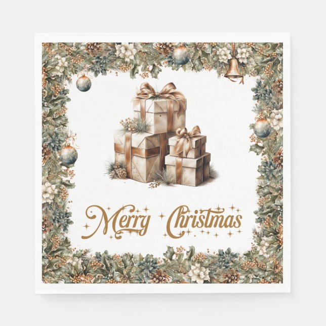 Rustic classic sage green and Christmas presents Napkin (Front)