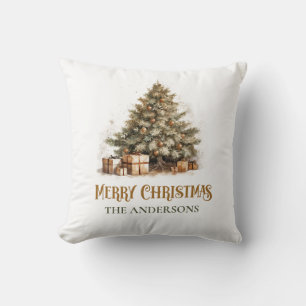 Rustic classic sage green and gold Christmas tree  Cushion