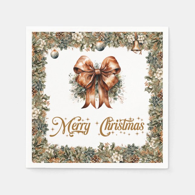 Rustic classic sage green gold Christmas ribbon Napkin (Front)