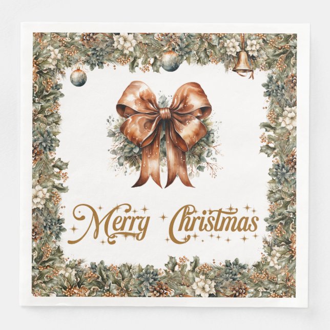Rustic classic sage green gold Christmas ribbon Napkin (Front)
