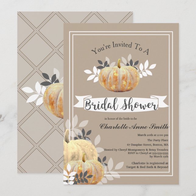 Rustic Classy Country Pumpkins Bridal Shower Invitation (Front/Back)