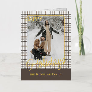 Rustic Classy Elegant Plaid Pattern Gold Foil Holiday Card