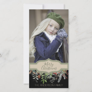 Rustic Clean Rustic Green Christmas Holiday Photo Card