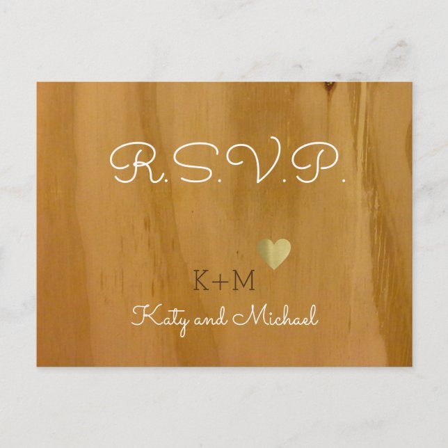rustic clear wood love wedding rsvp invitation postcard (Front)