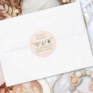 Rustic Clothesline Baby Girl Shower Return Address Classic Round Sticker