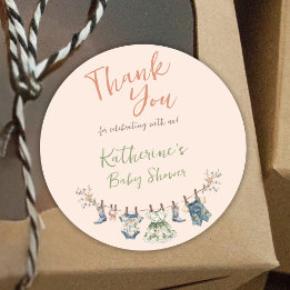 Rustic Clothesline Baby Shower Thank You Gift Classic Round Sticker