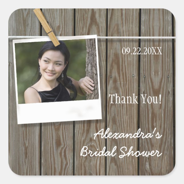 Rustic Clothesline Photo Bridal Shower Square Sticker (Front)