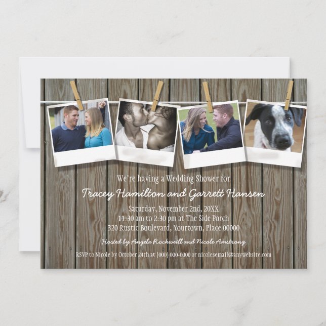 Rustic Clothesline Photo  Wedding Shower Invitation (Front)