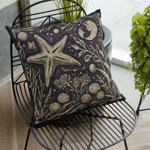 Rustic Coastal Art Nouveau Starfish Underwater Cushion