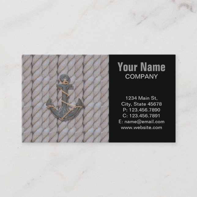 rustic coastal beach nautical rope ship and anchor business card (Front)