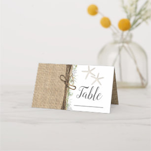 Rustic Coastal Beach Starfish Burlap Table Number Place Card