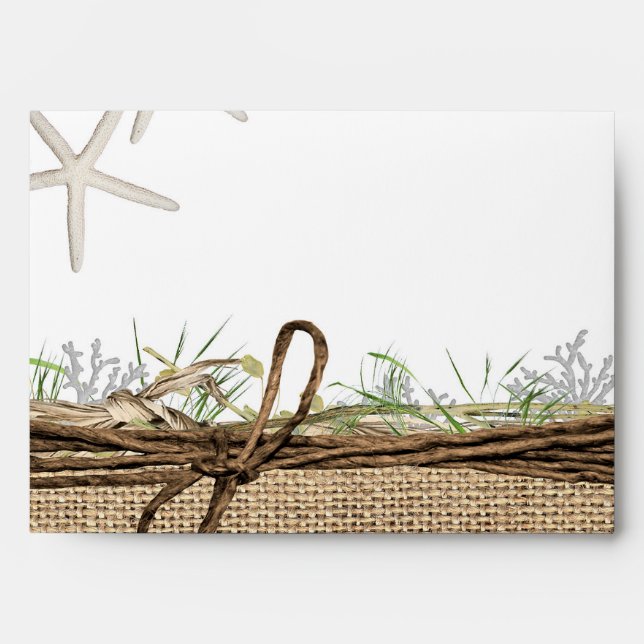 Rustic Coastal Beach Starfish Burlap Wedding  Envelope (Front)